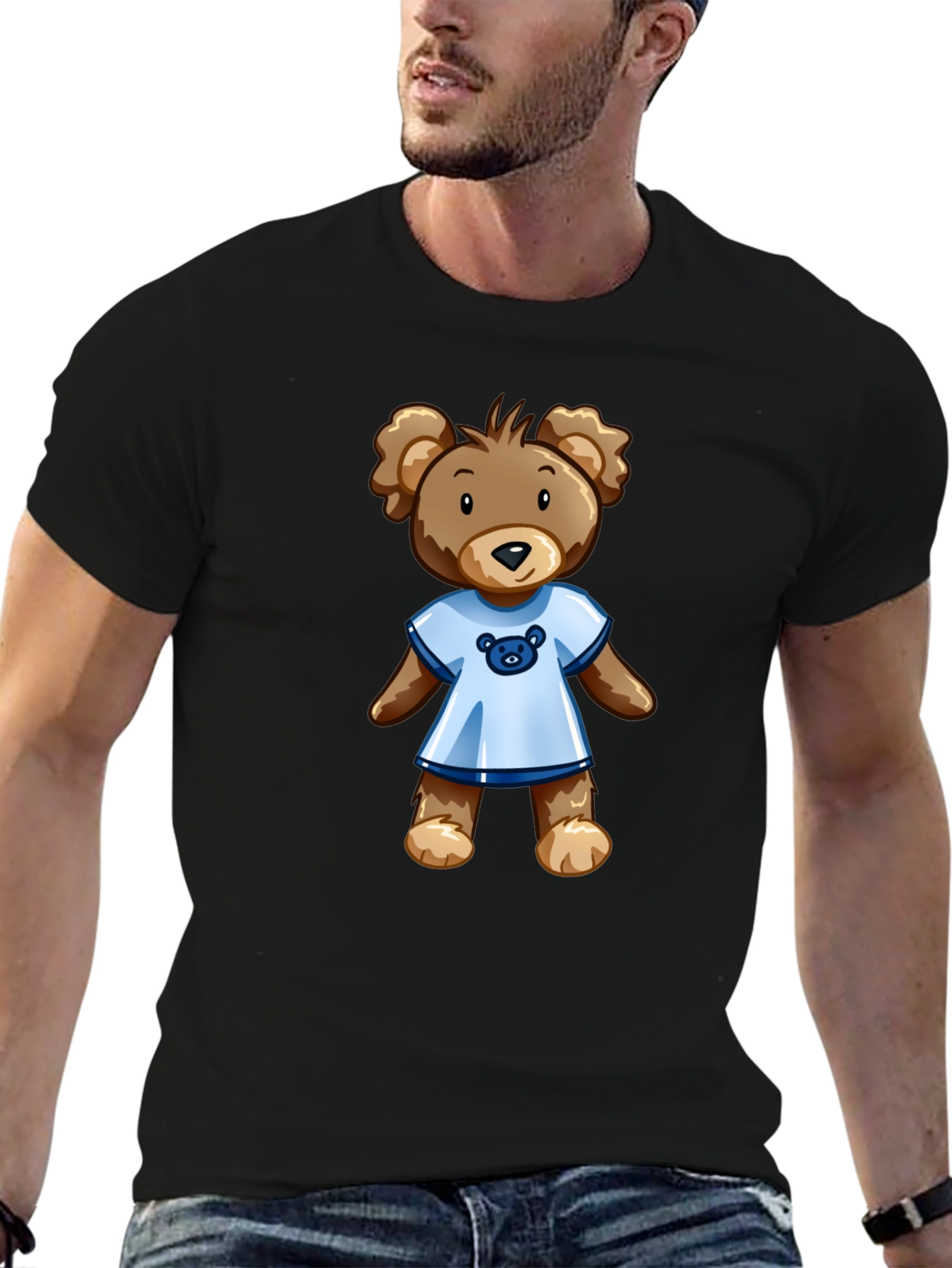 Black T-Shirt with Teddy Bear Graphic