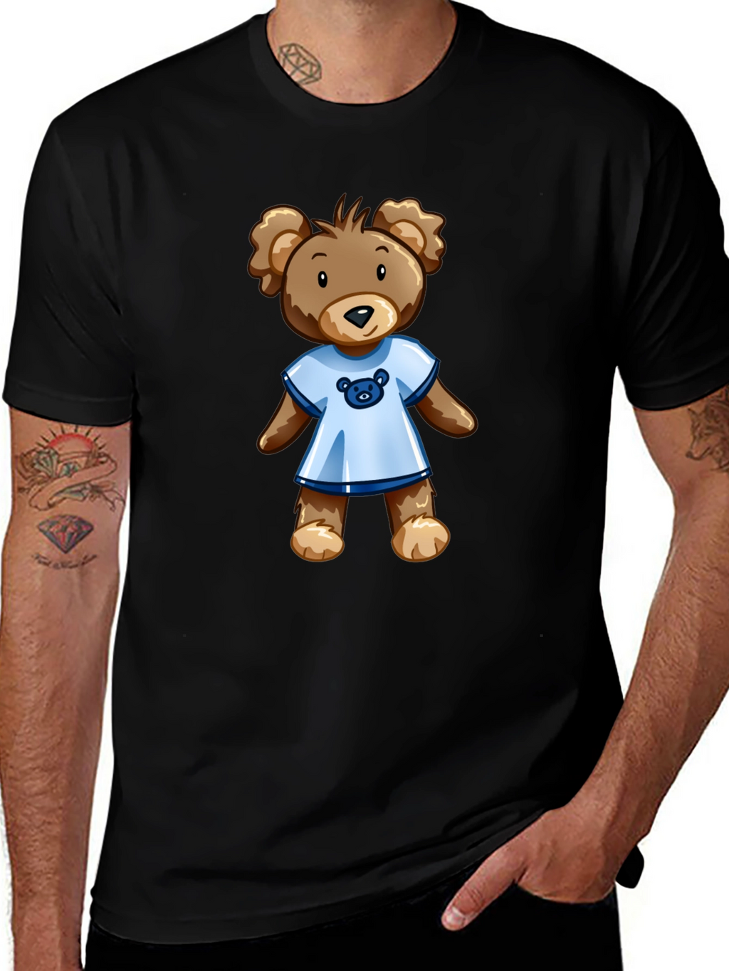 Black T-Shirt with Teddy Bear Graphic