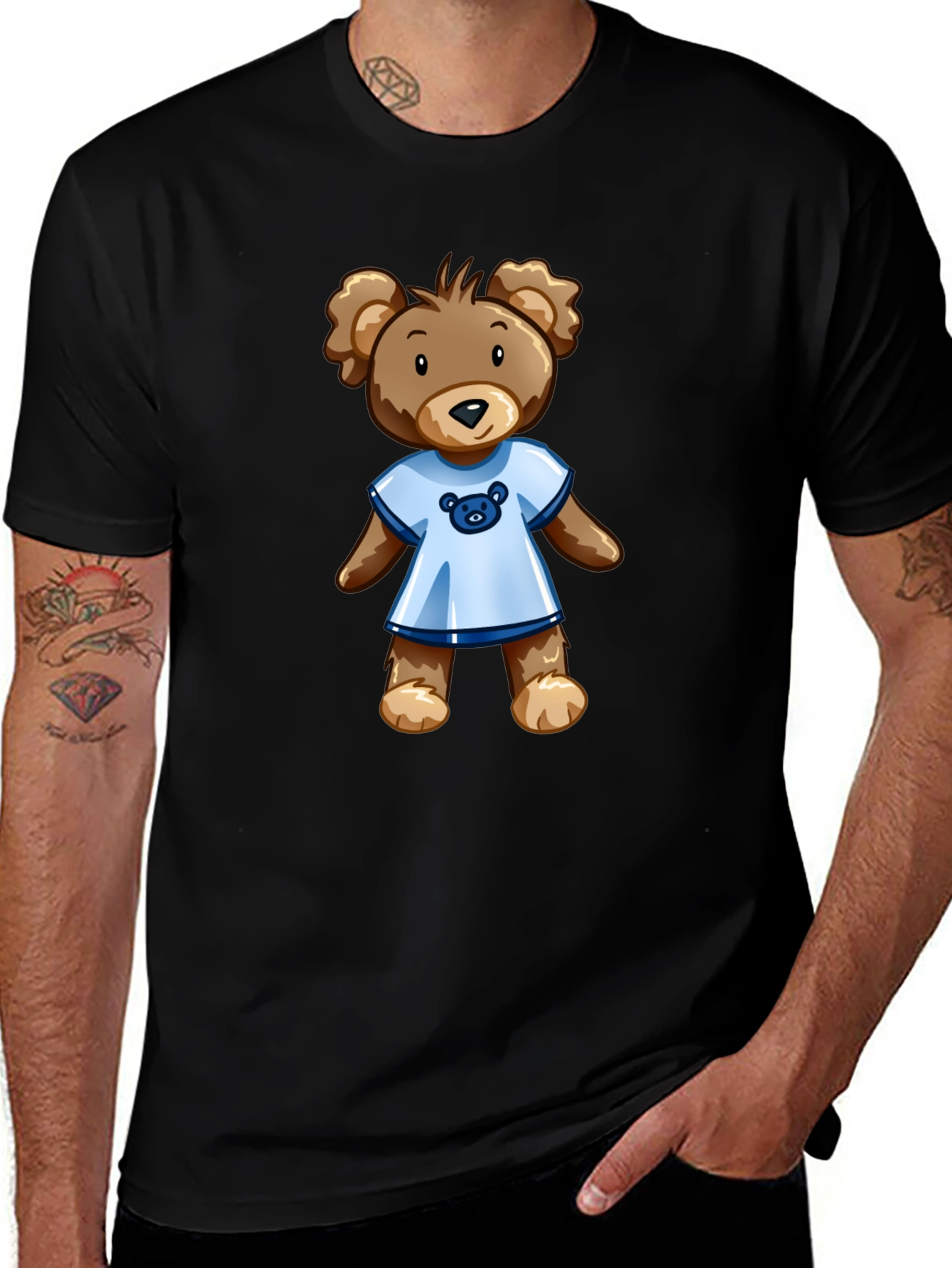 Black T-Shirt with Teddy Bear Graphic