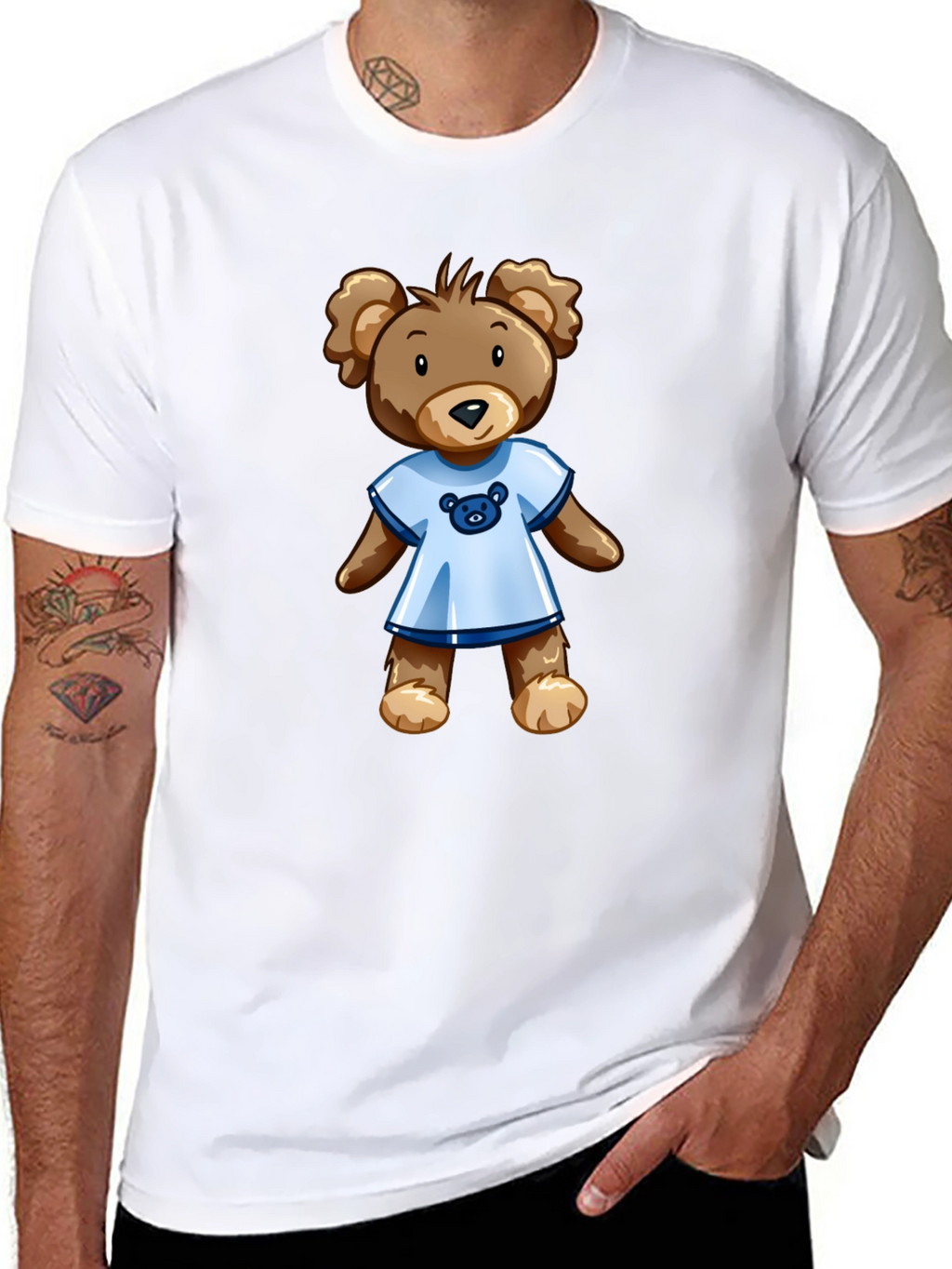 Black T-Shirt with Teddy Bear Graphic