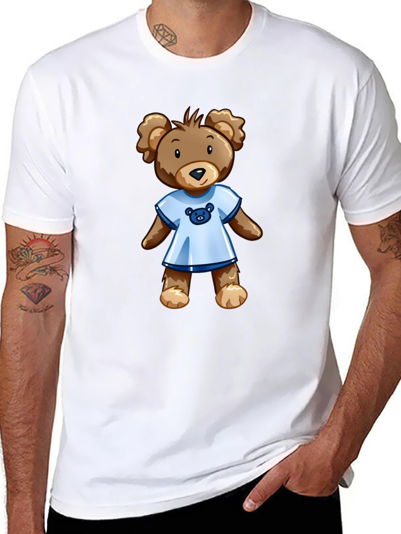 Black T-Shirt with Teddy Bear Graphic