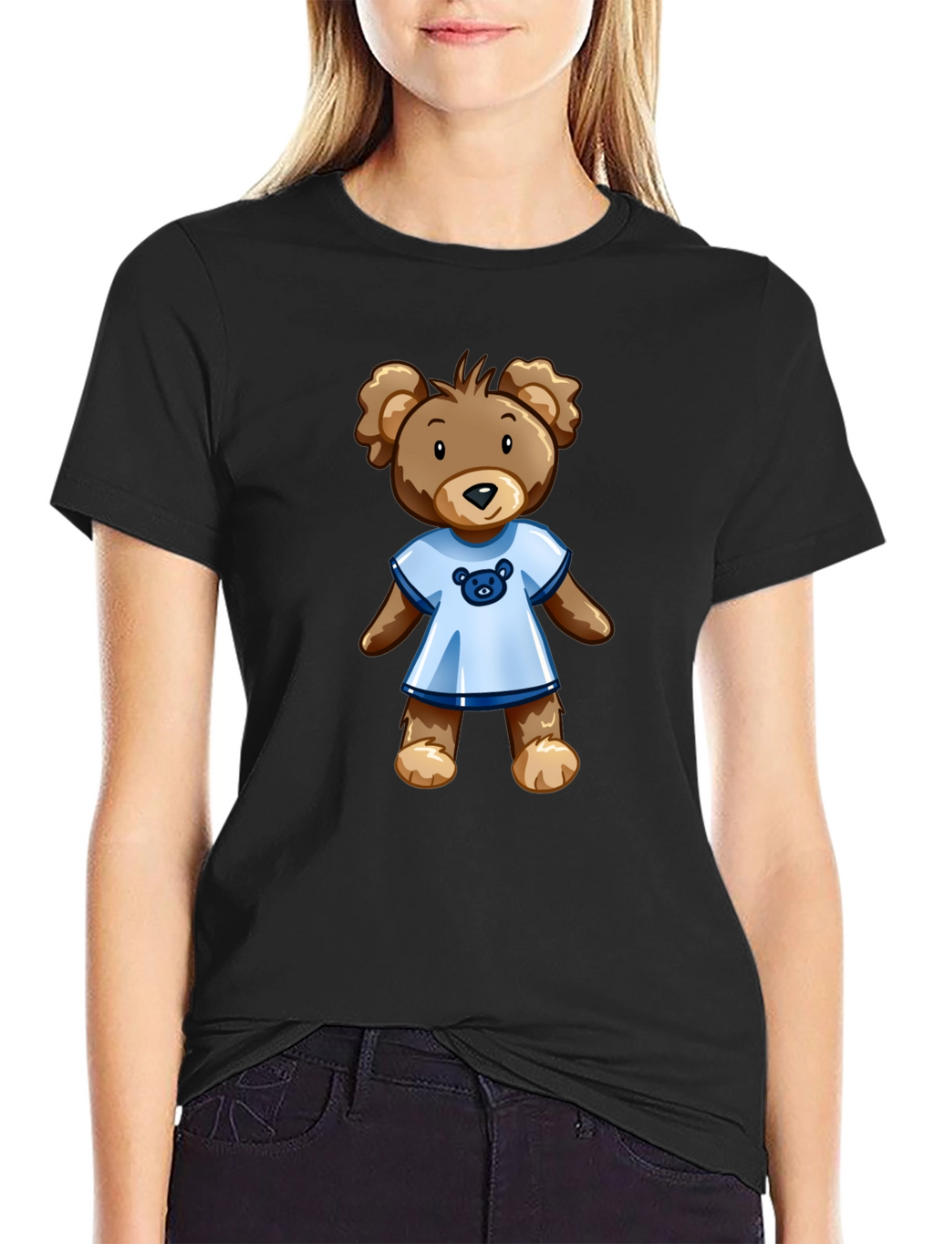 Black T-Shirt with Teddy Bear Graphic
