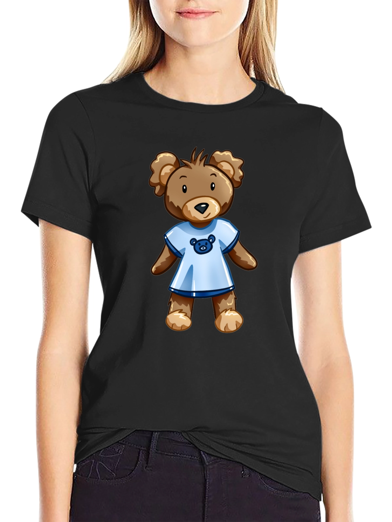 Black T-Shirt with Teddy Bear Graphic