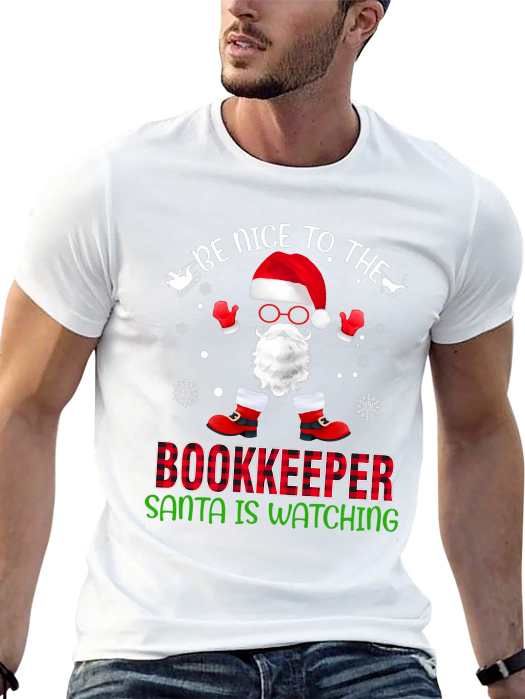 Be Nice to the Bookkeeper Santa Watching T-Shirt