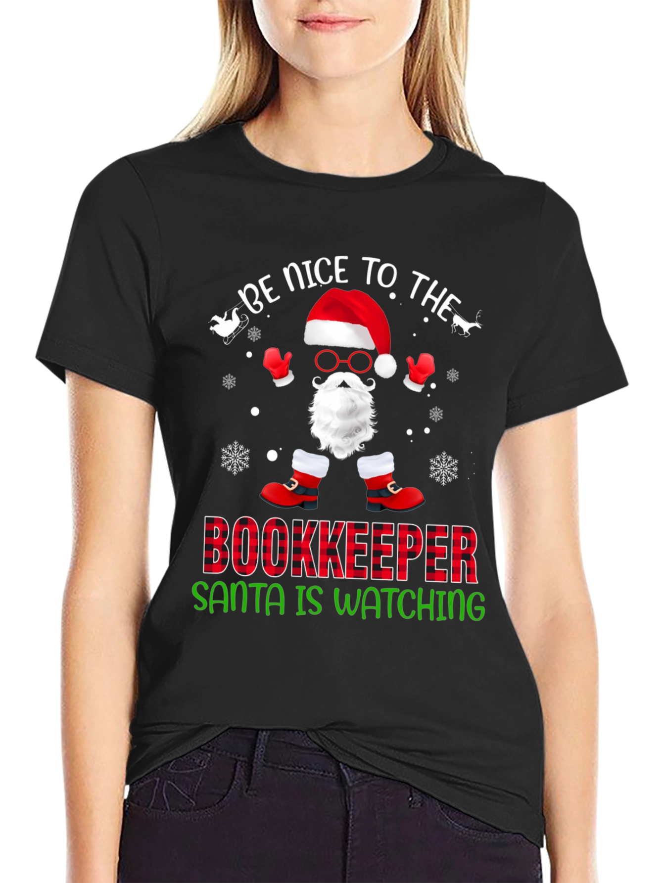 Be Nice to the Bookkeeper Santa Watching T-Shirt