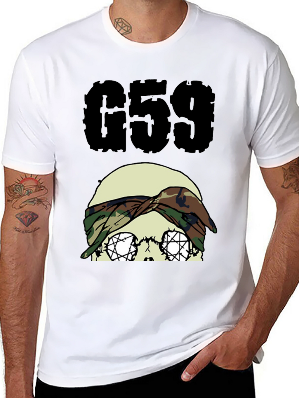 G59 Skull Camo Headband Black Graphic Tee