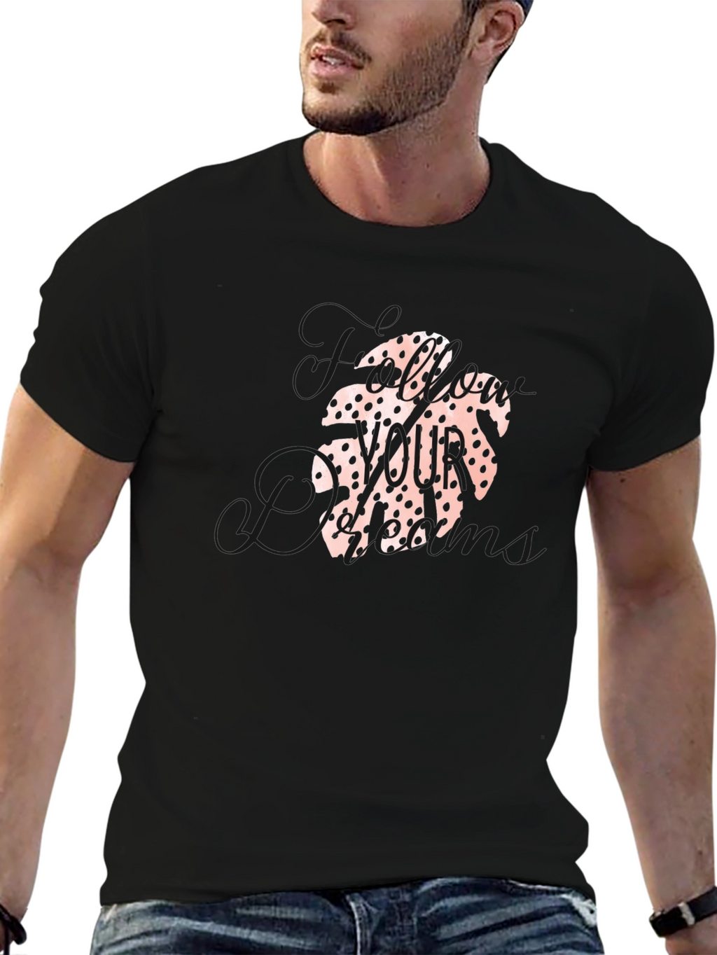 Tropical Leaf Print Black T-Shirt