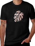Tropical Leaf Print Black T-Shirt