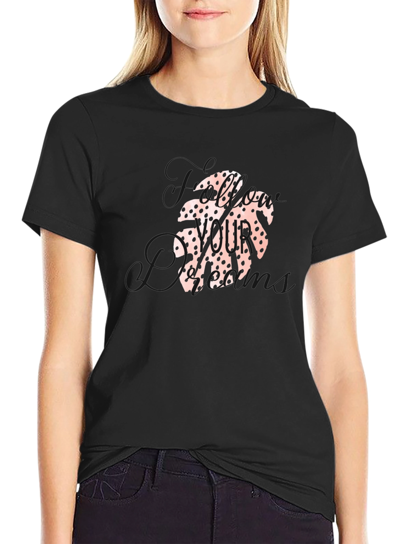 Tropical Leaf Print Black T-Shirt