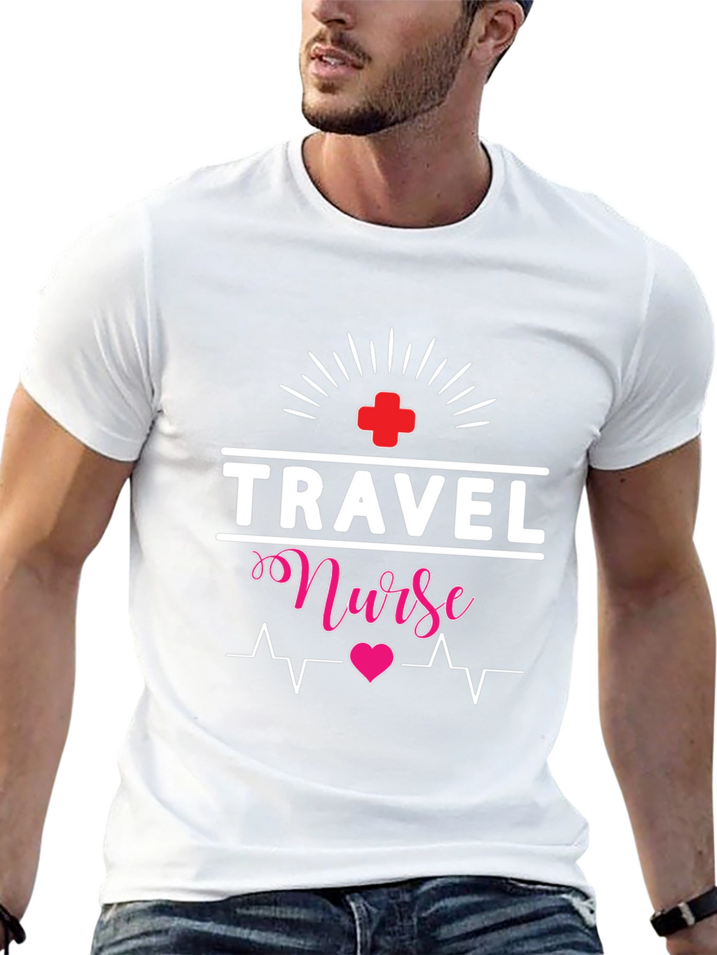 Travel Nurse T-Shirt - Heartbeat Design