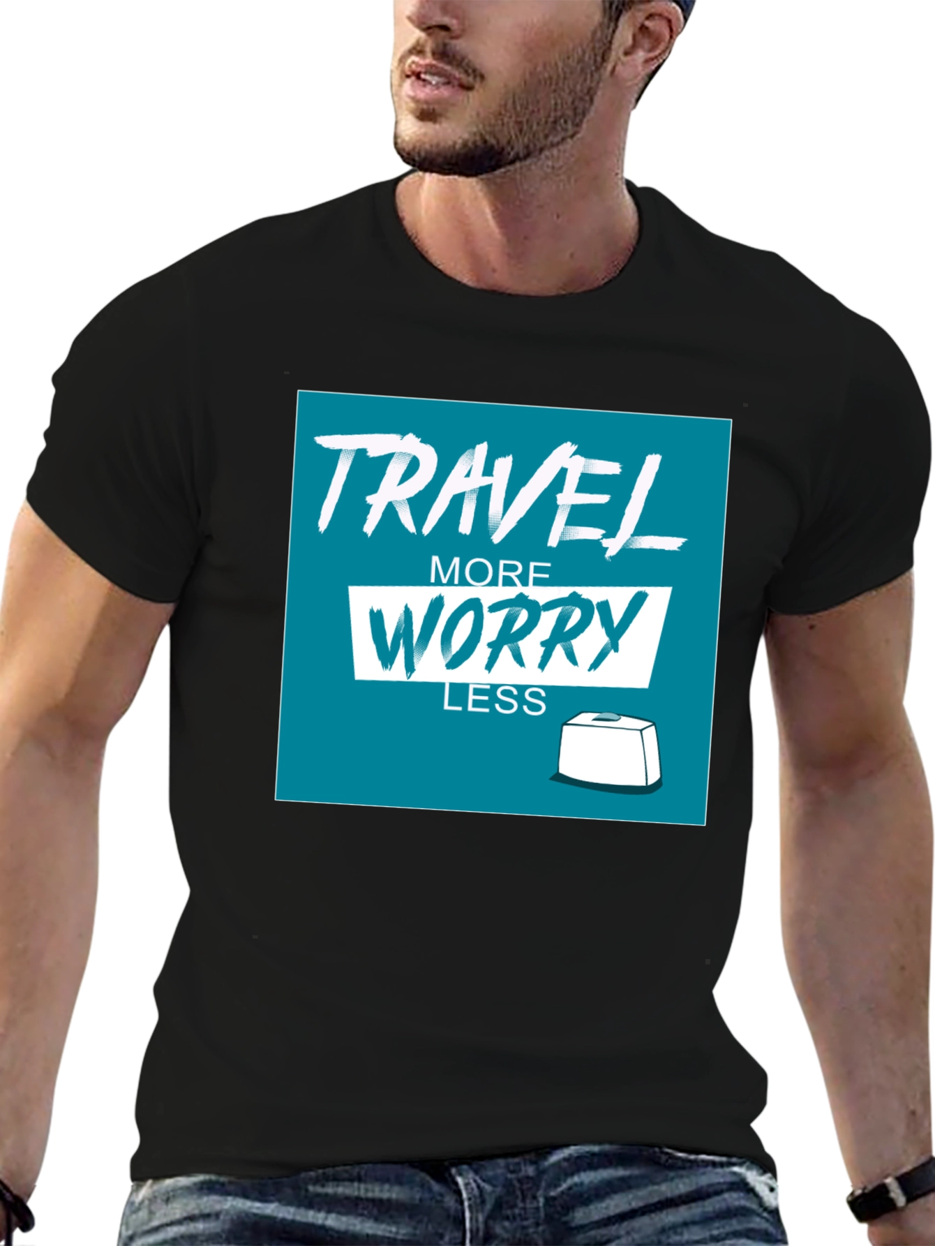 Travel More Worry Less Black Graphic Tee