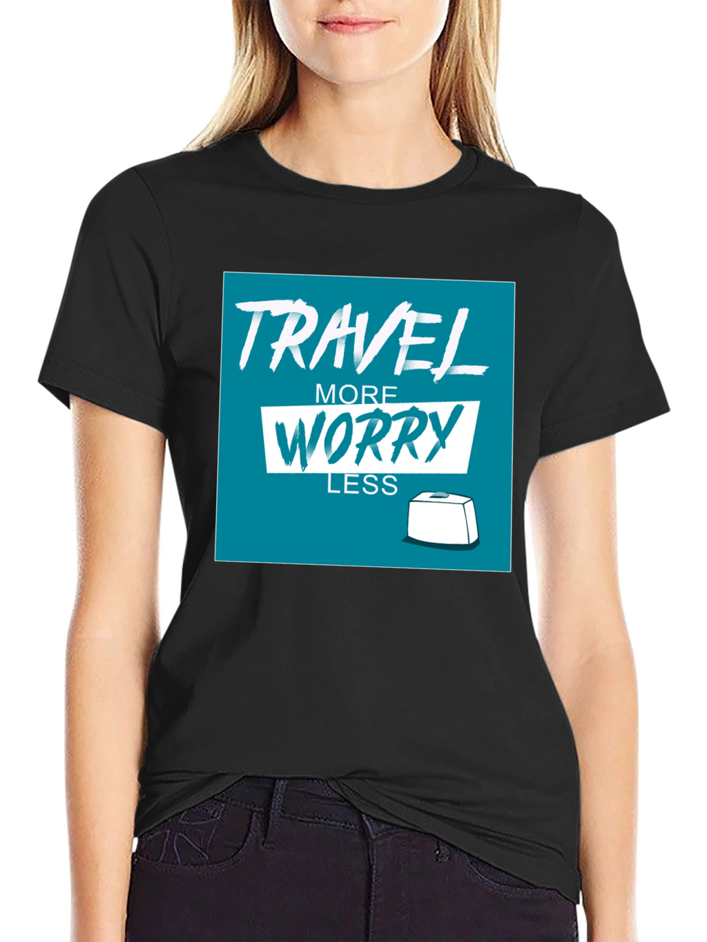 Travel More Worry Less Black Graphic Tee