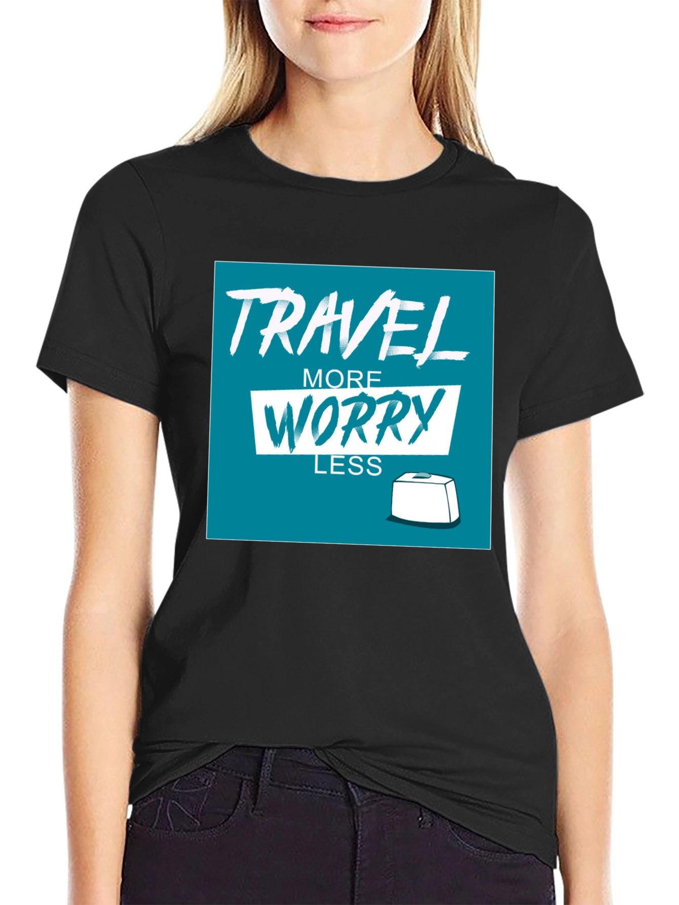 Travel More Worry Less Black Graphic Tee