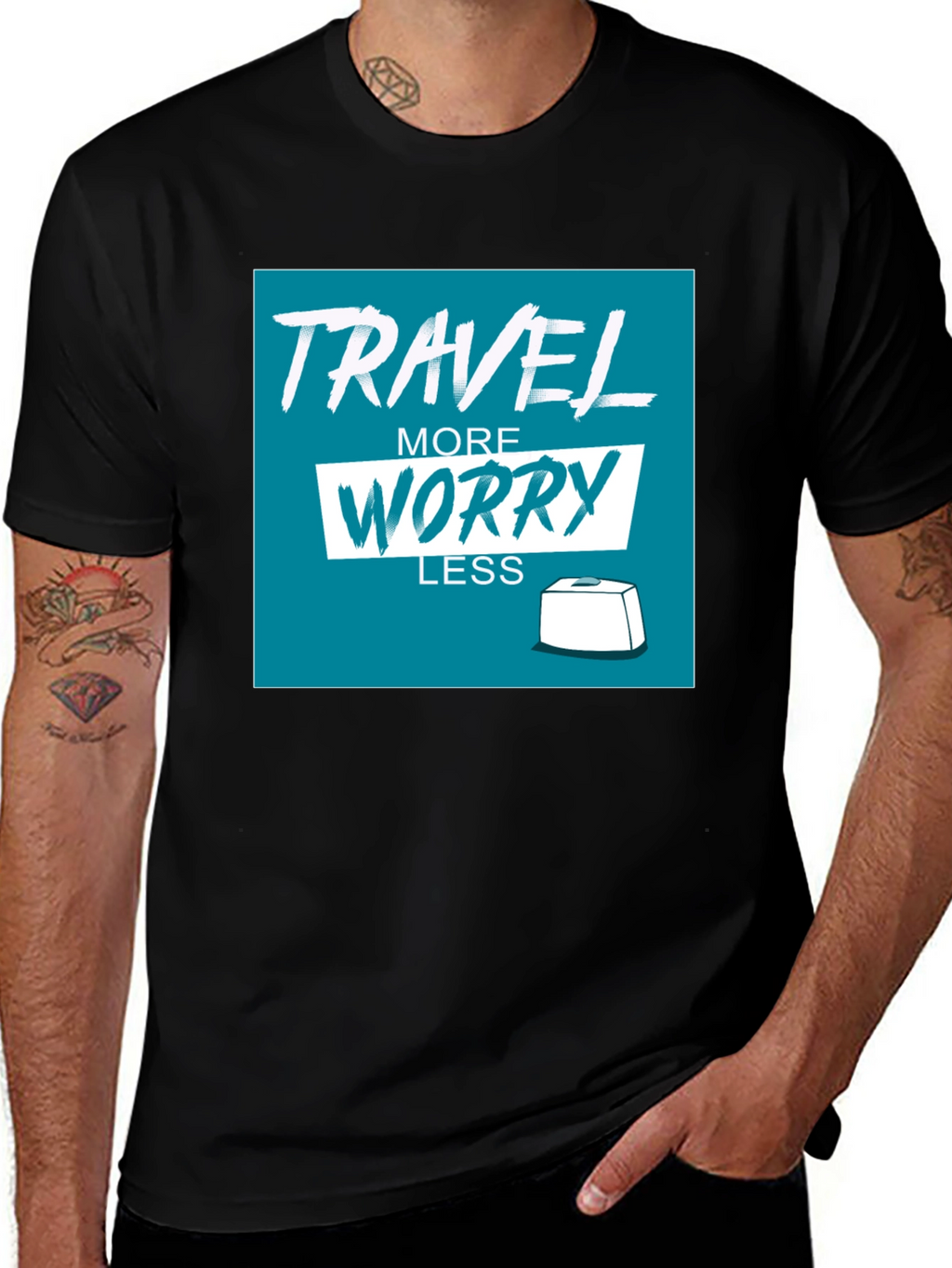 Travel More Worry Less Black Graphic Tee