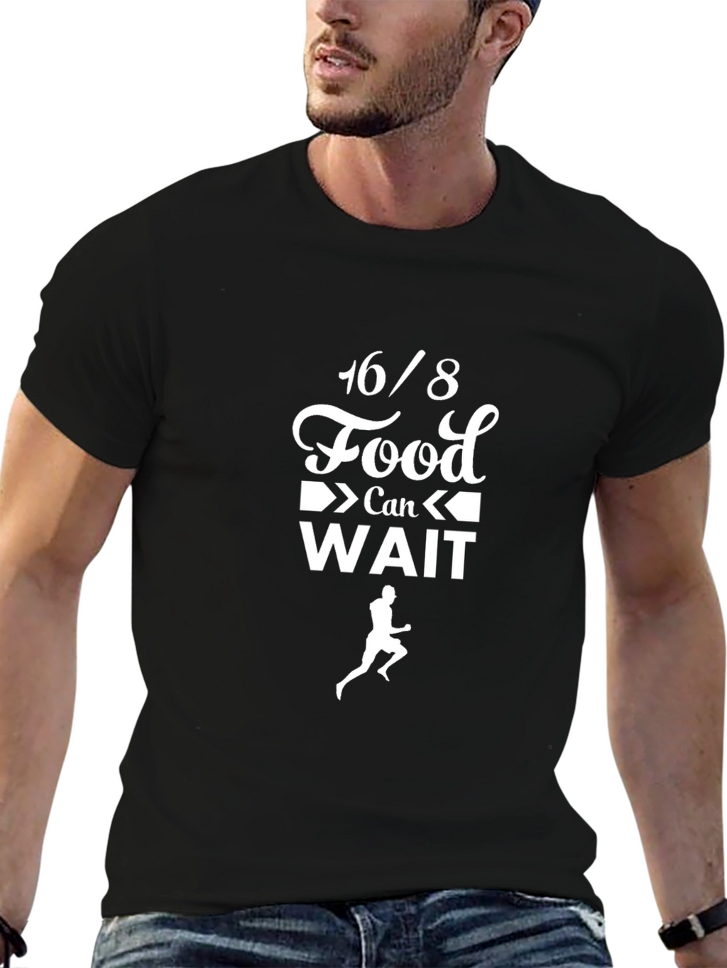 16/8 Food Can Wait Black T-Shirt