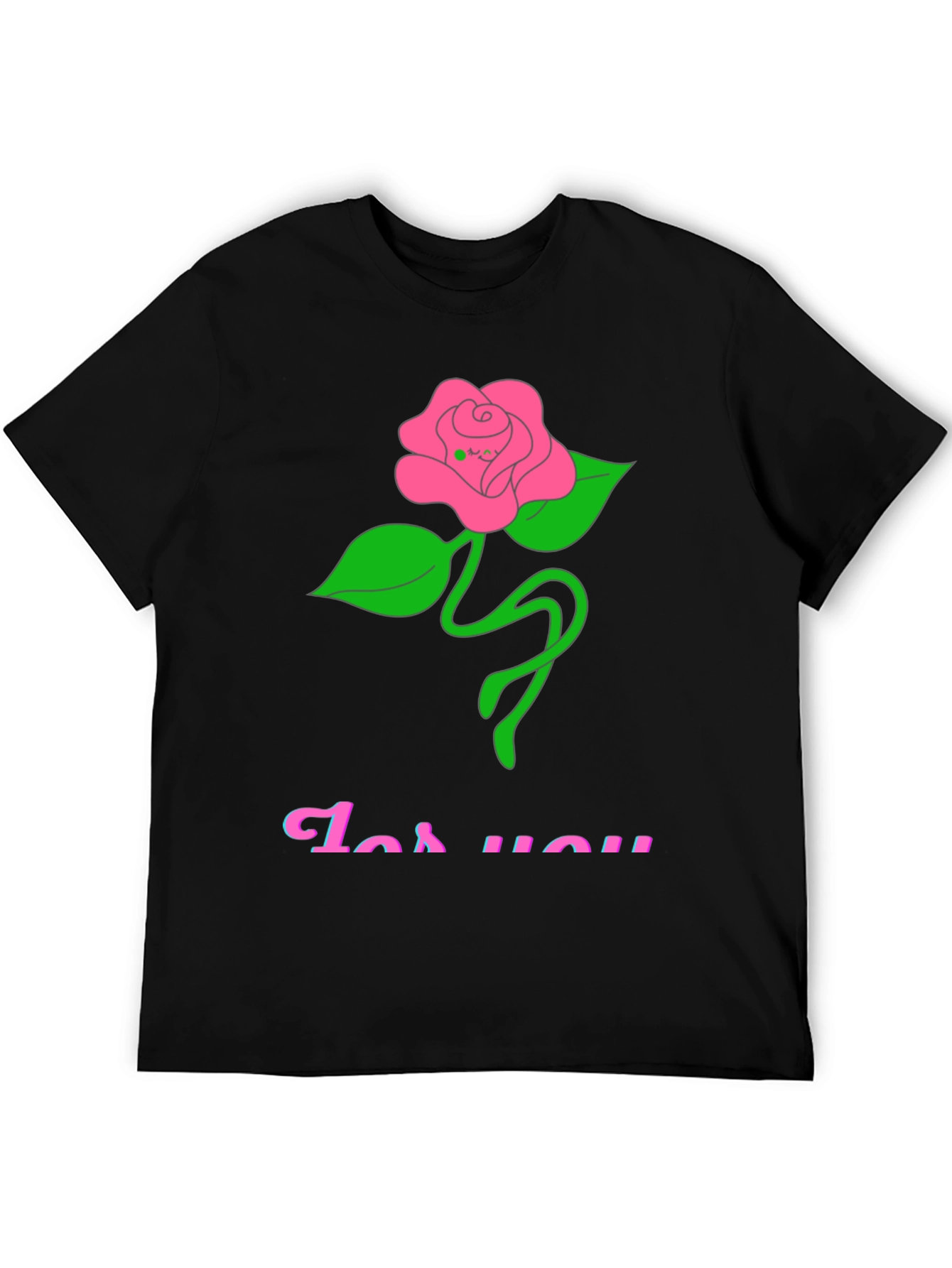 Black T-Shirt with Rose For You Graphic