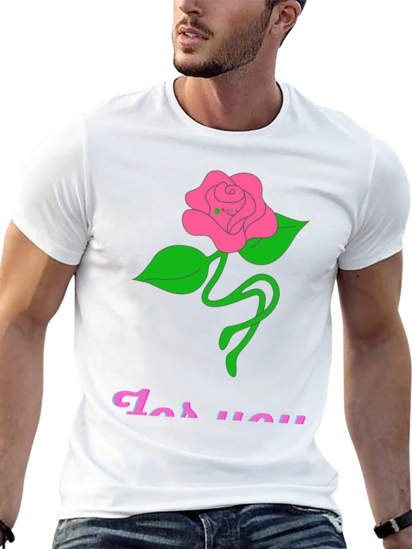Black T-Shirt with Rose For You Graphic