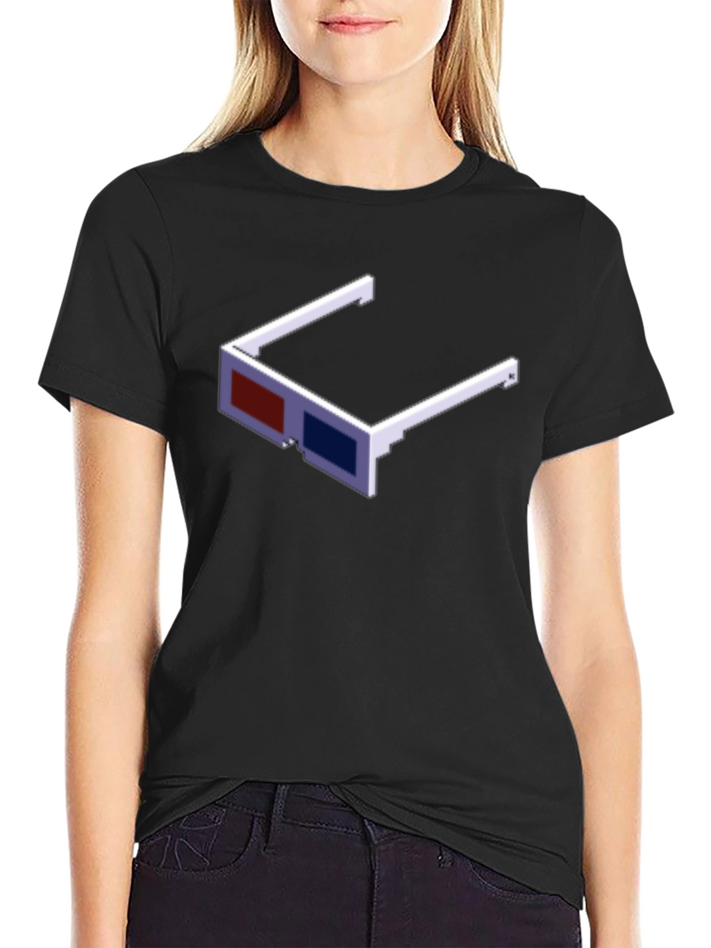 Retro 3D Glasses Graphic Tee - Black Casual Style
