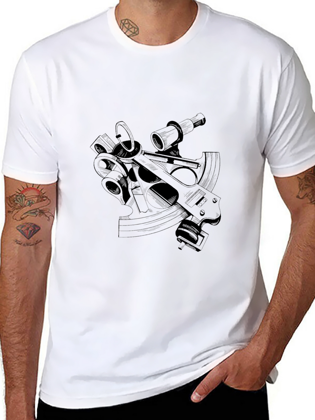 Nautical Sextant Graphic Tee - Sleek Black T-Shirt