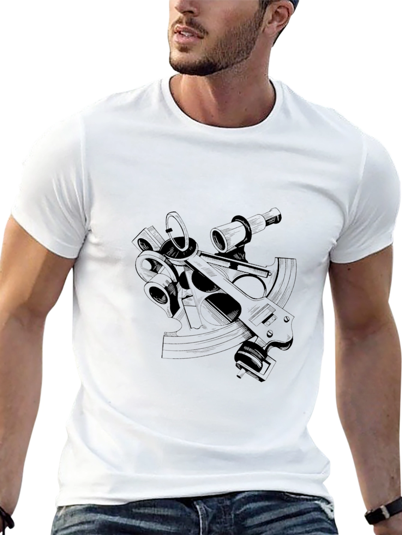 Nautical Sextant Graphic Tee - Sleek Black T-Shirt