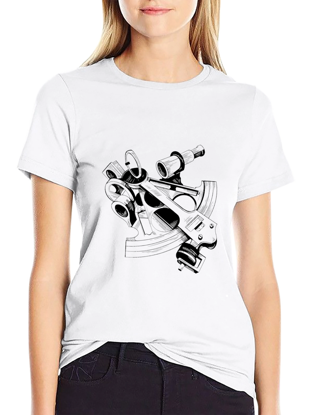 Nautical Sextant Graphic Tee - Sleek Black T-Shirt