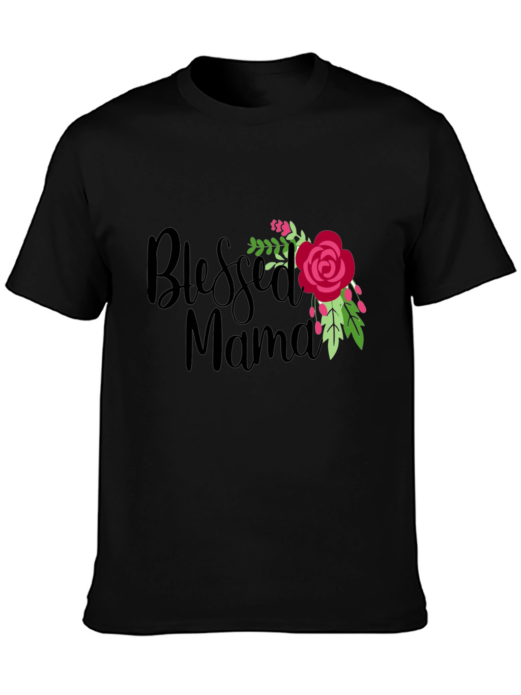 Blessed Mama Floral Graphic Black T-Shirt