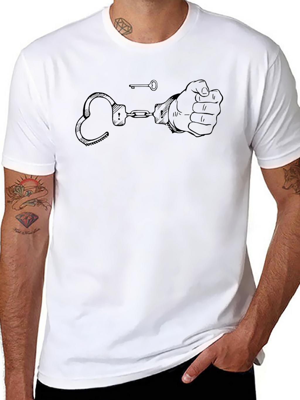 Handcuffs & Key Graphic Black T-Shirt