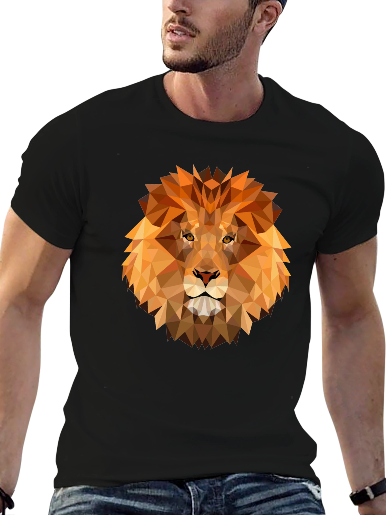 Geometric Lion Graphic Tee - Modern Animal Design