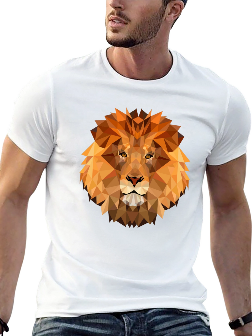 Geometric Lion Graphic Tee - Modern Animal Design