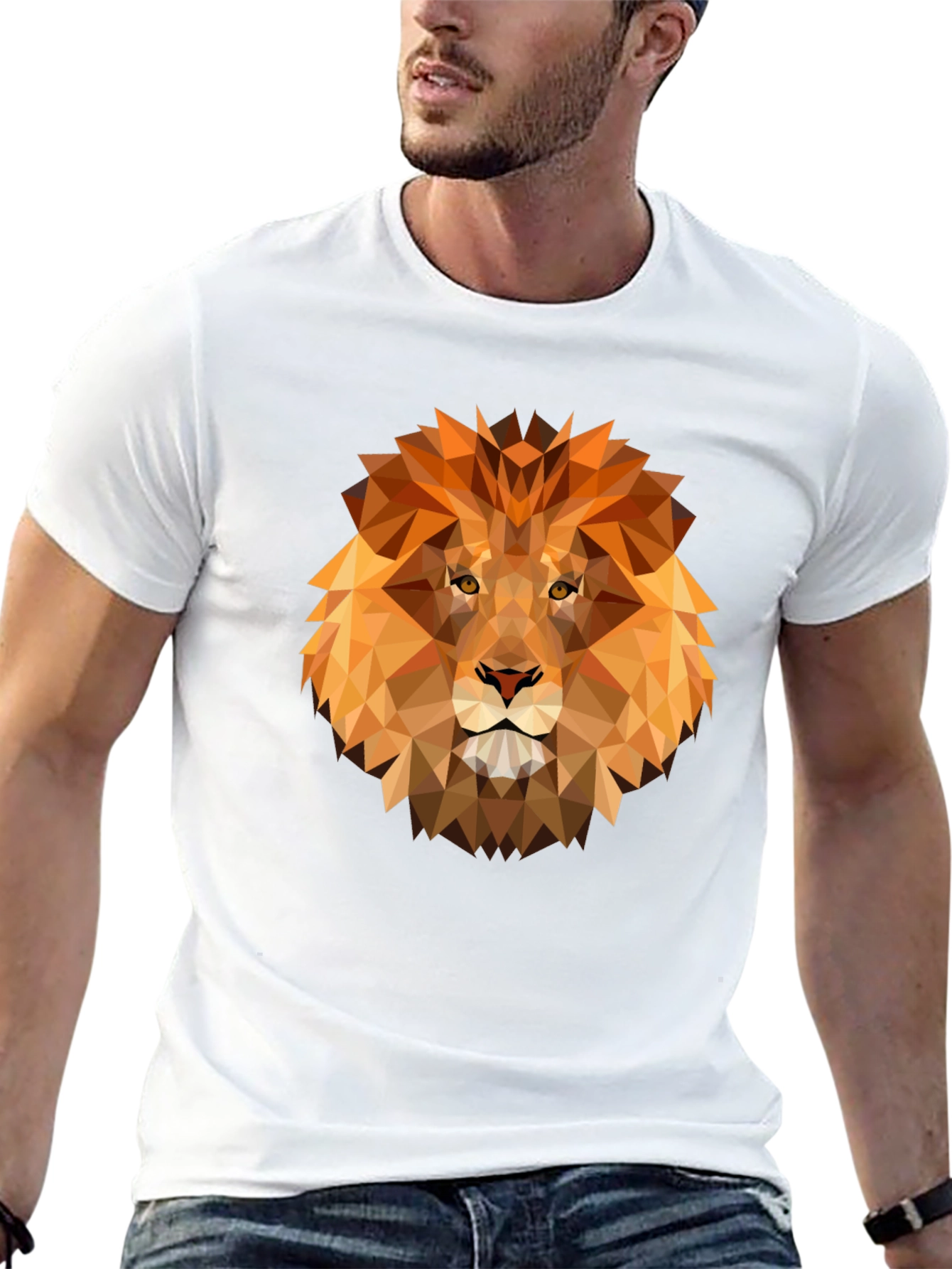 Geometric Lion Graphic Tee - Modern Animal Design