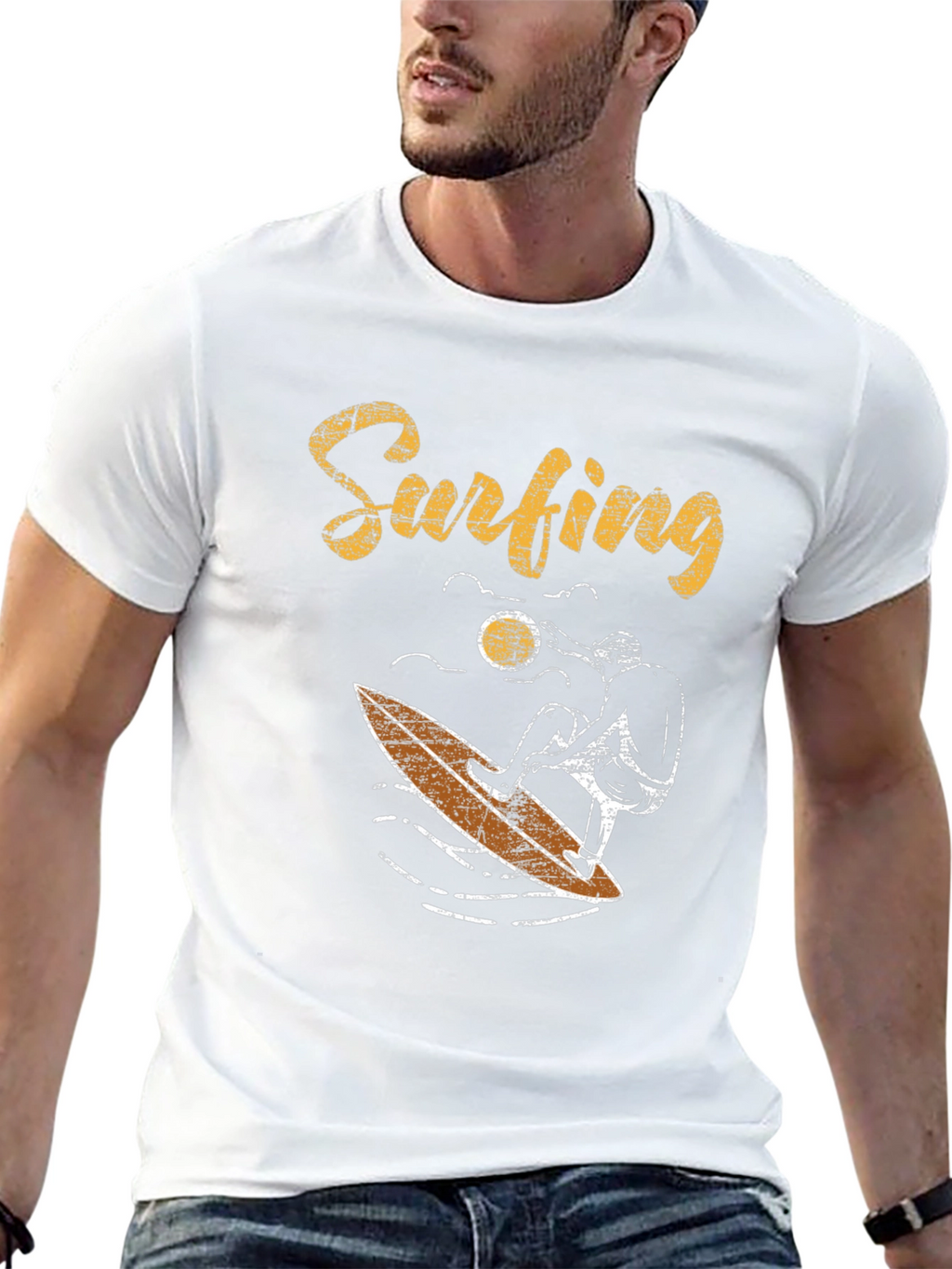 Surfing Graphic Tee - Black Cotton T-Shirt
