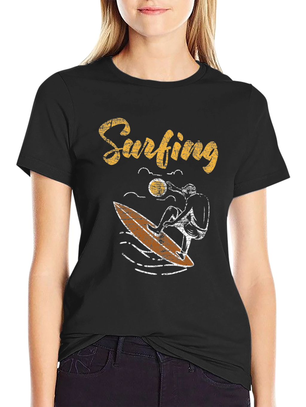 Surfing Graphic Tee - Black Cotton T-Shirt