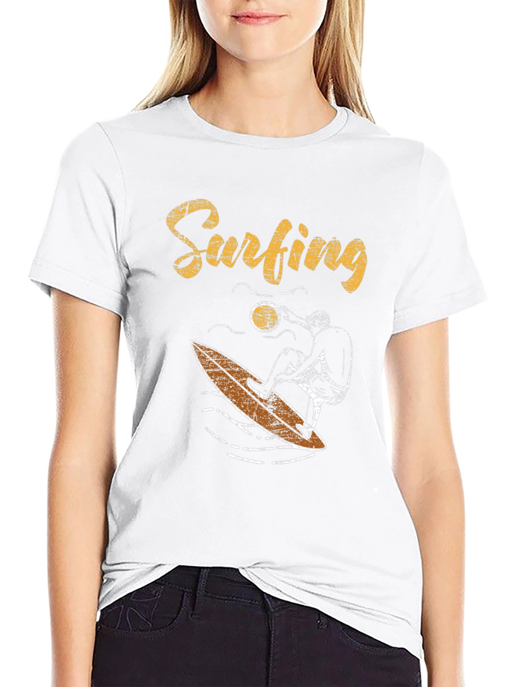 Surfing Graphic Tee - Black Cotton T-Shirt