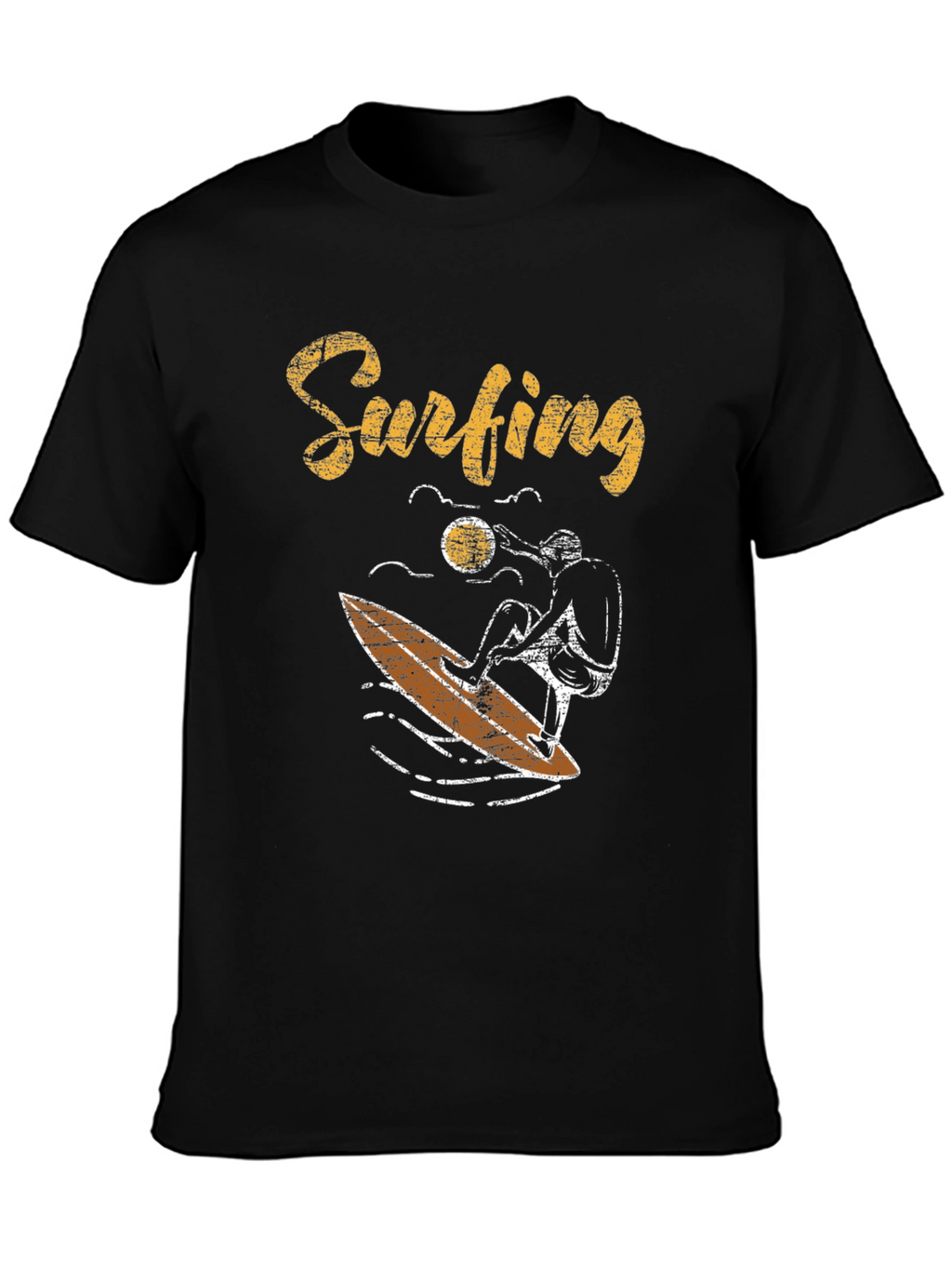 Surfing Graphic Tee - Black Cotton T-Shirt