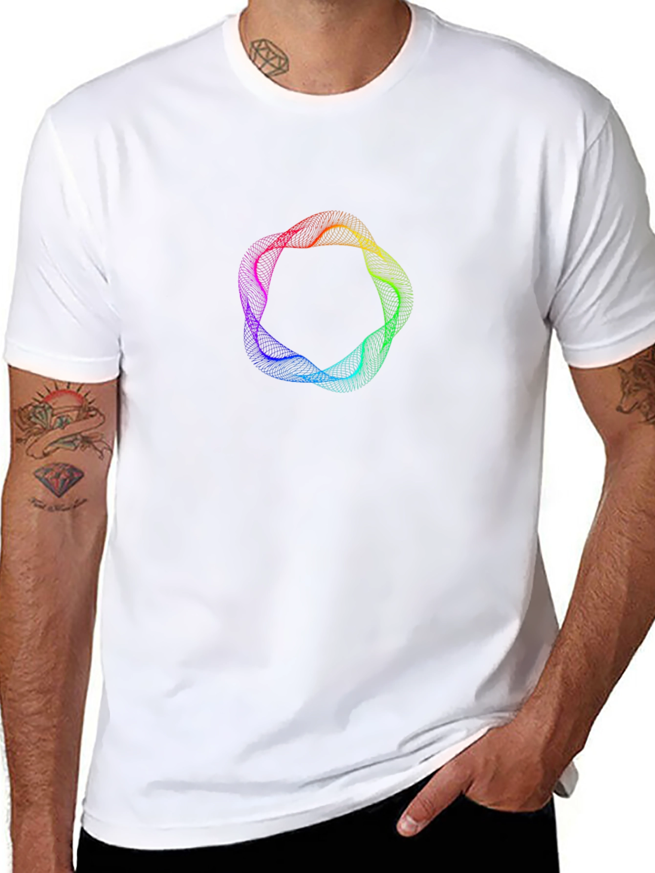 Abstract Rainbow Circle Graphic Black T-Shirt