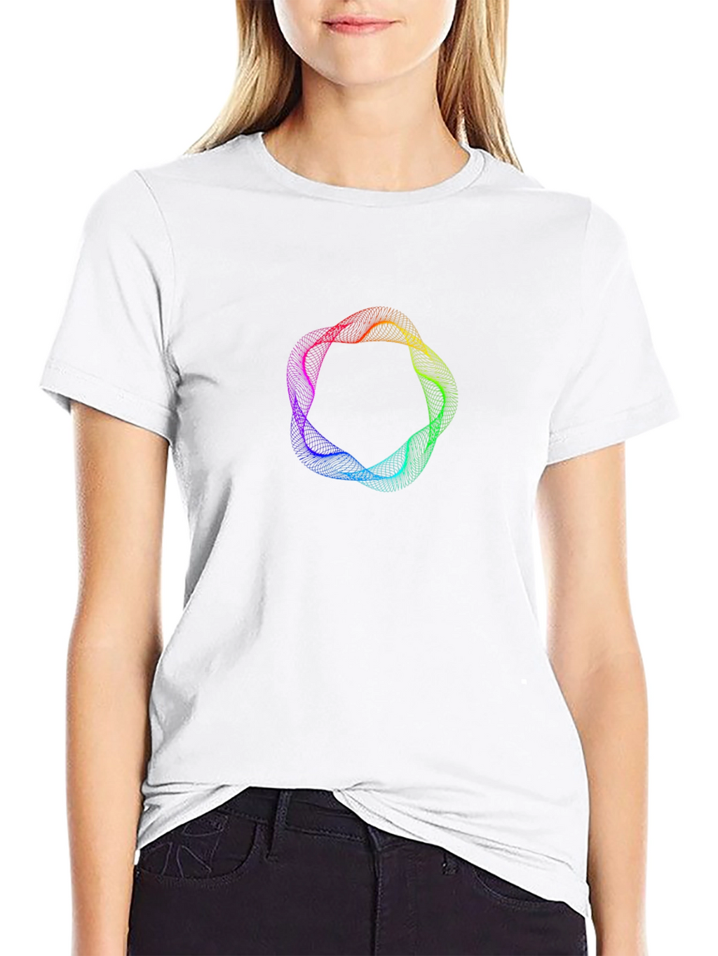 Abstract Rainbow Circle Graphic Black T-Shirt