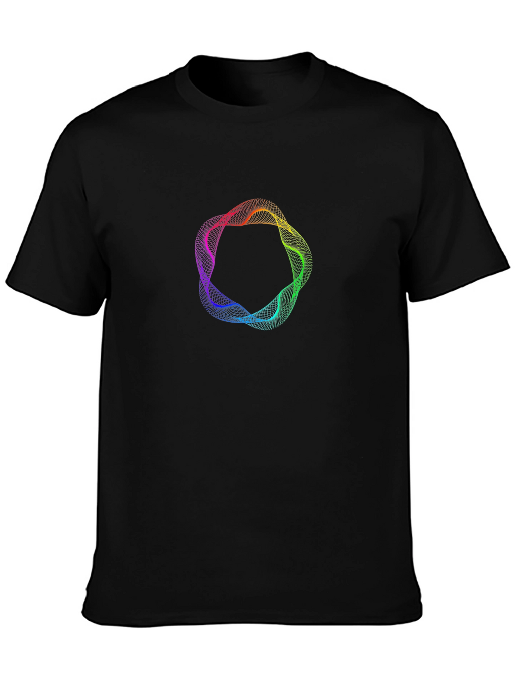 Abstract Rainbow Circle Graphic Black T-Shirt