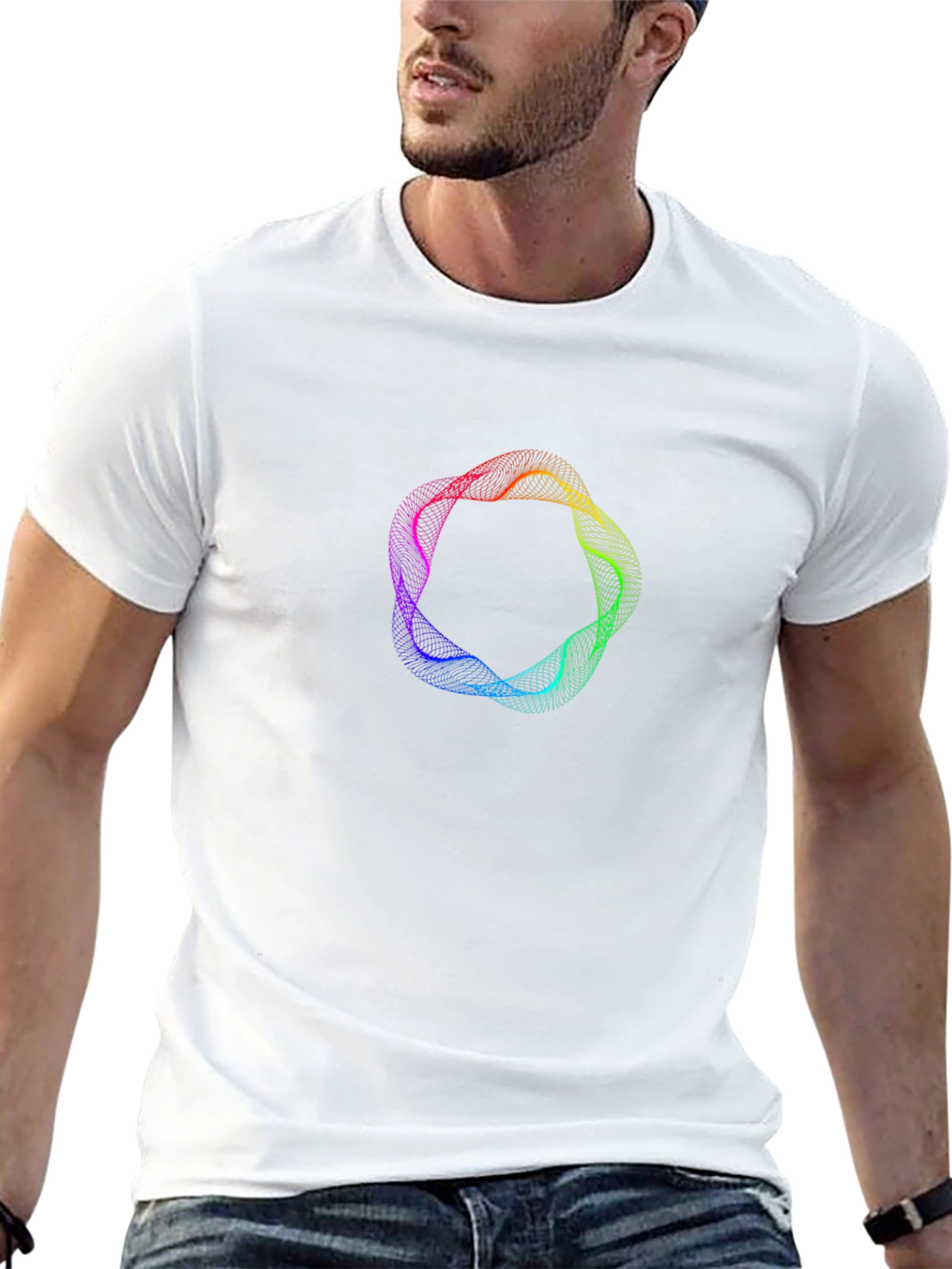 Abstract Rainbow Circle Graphic Black T-Shirt