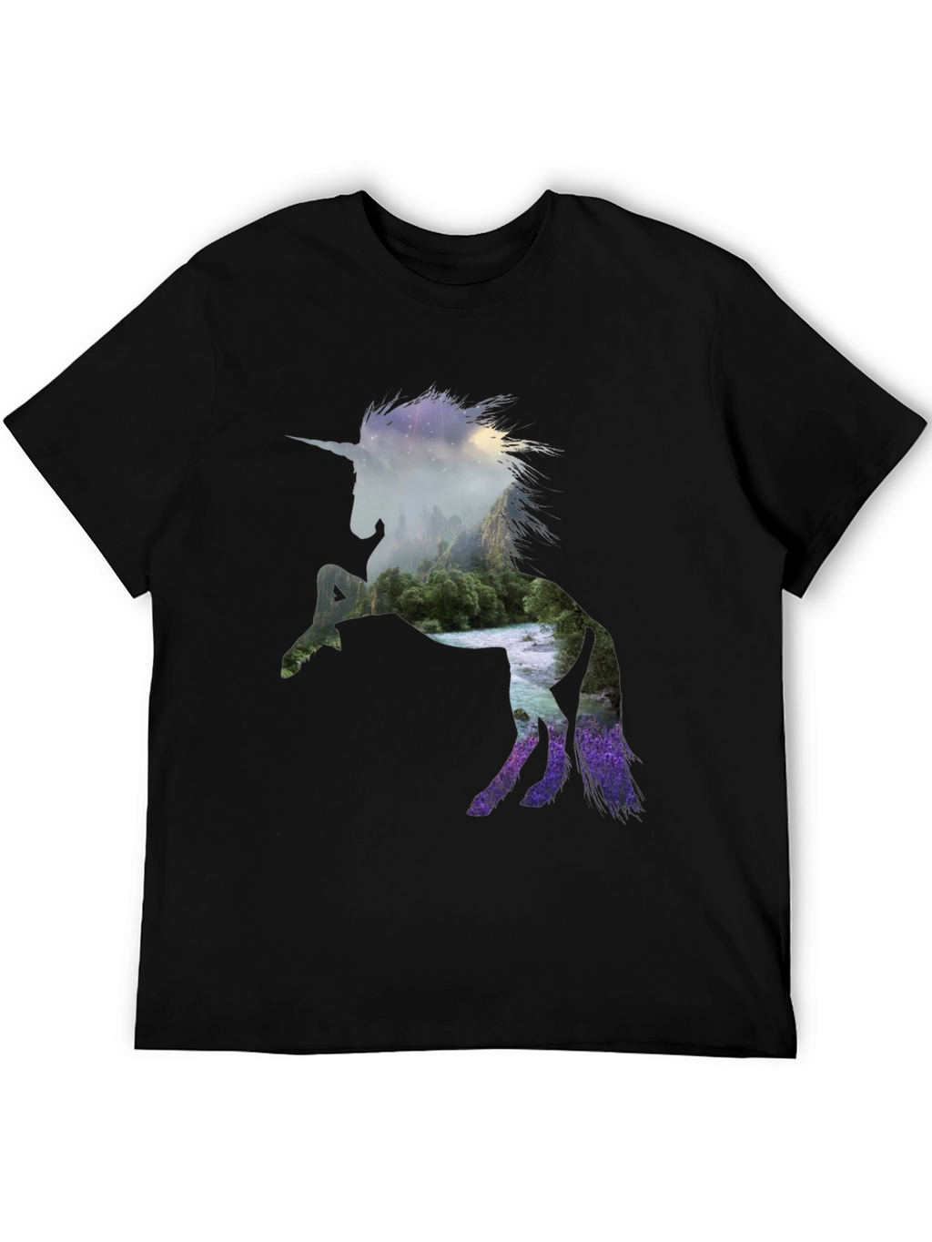 Unicorn Landscape Graphic Black T-Shirt