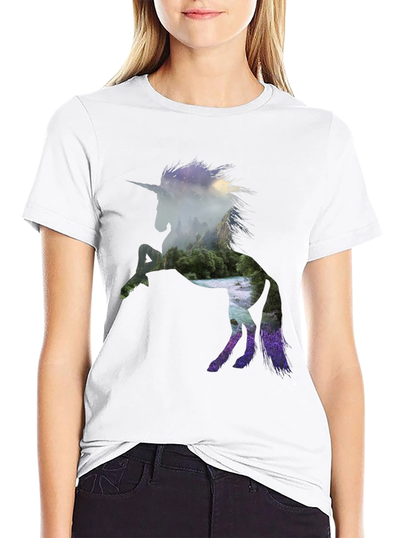 Unicorn Landscape Graphic Black T-Shirt