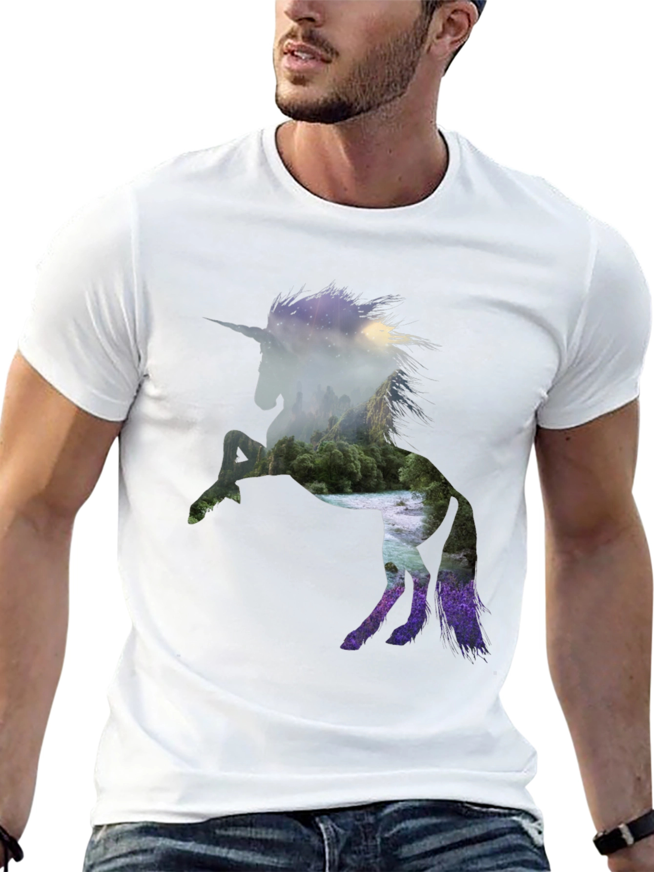 Unicorn Landscape Graphic Black T-Shirt