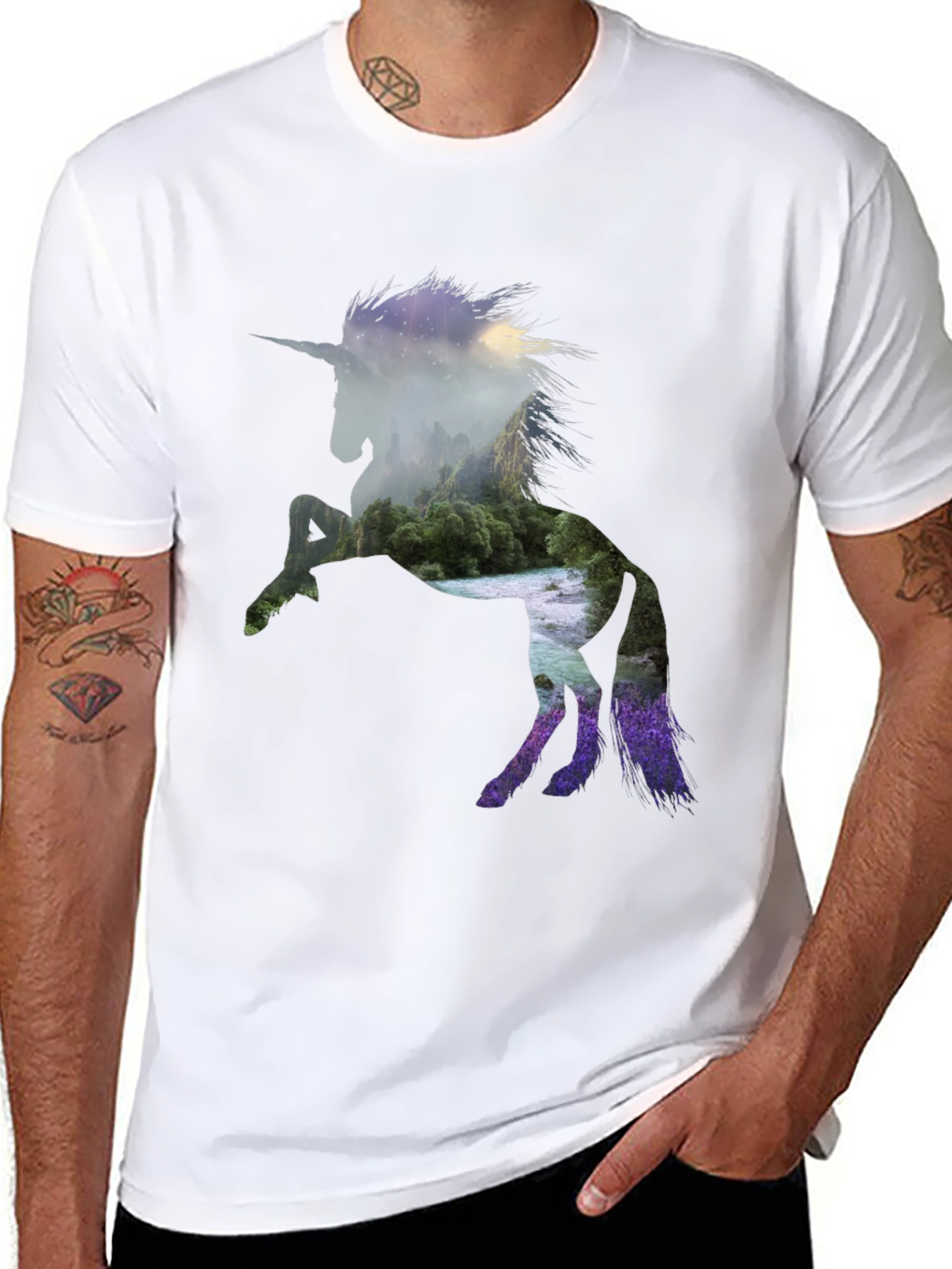 Unicorn Landscape Graphic Black T-Shirt
