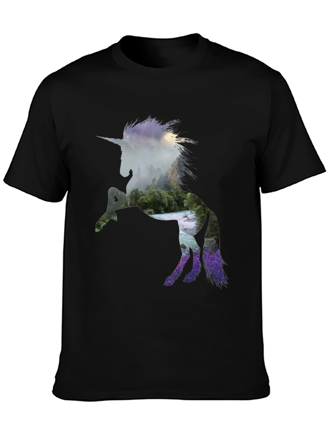 Unicorn Landscape Graphic Black T-Shirt