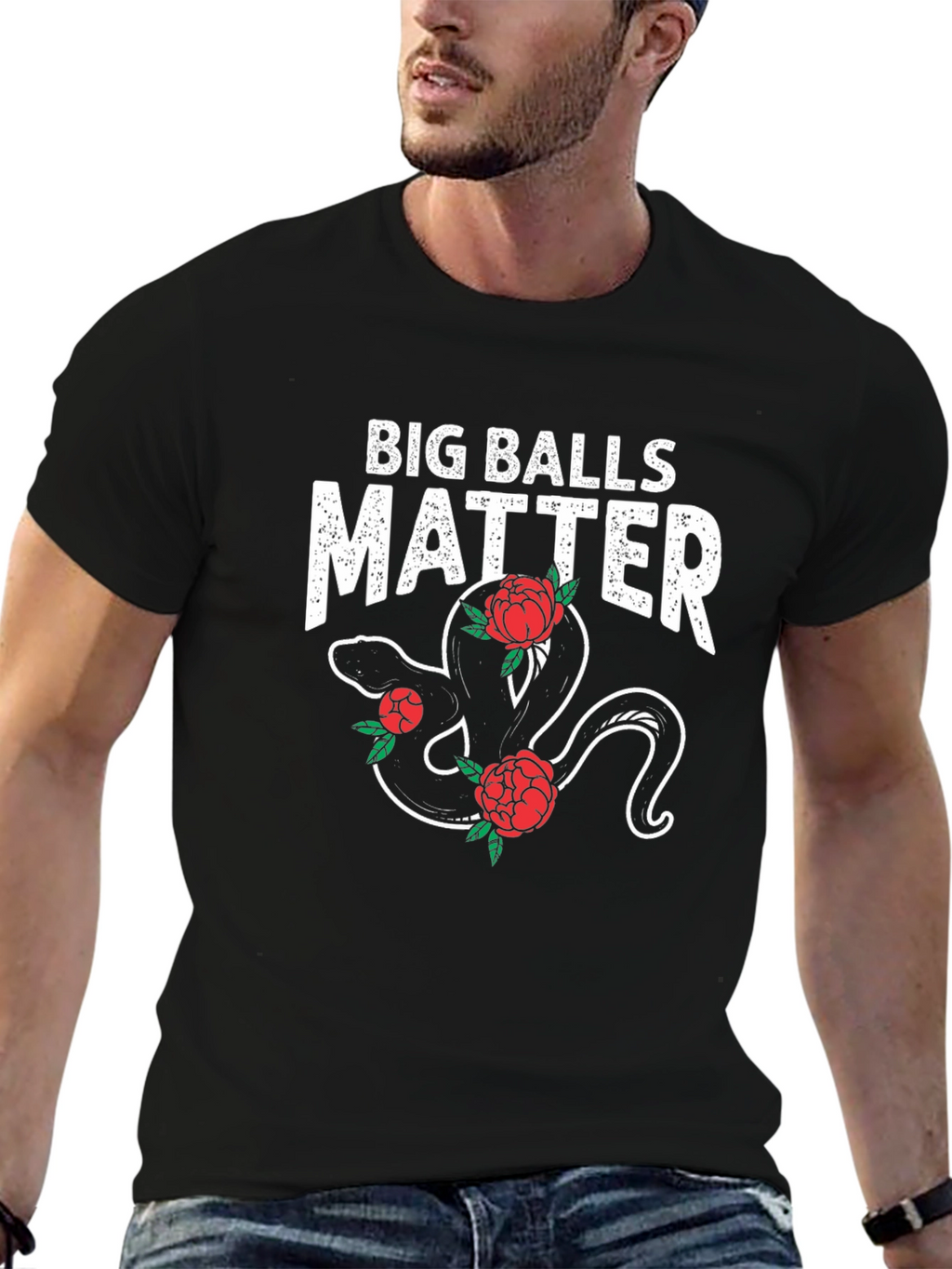 Big Balls Matter Snake & Roses Graphic Tee