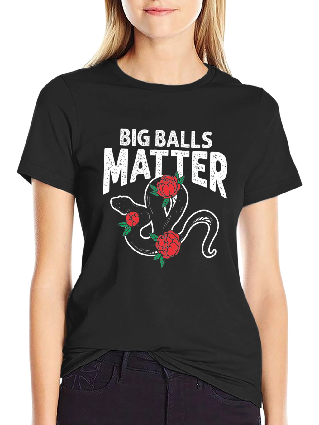 Big Balls Matter Snake & Roses Graphic Tee