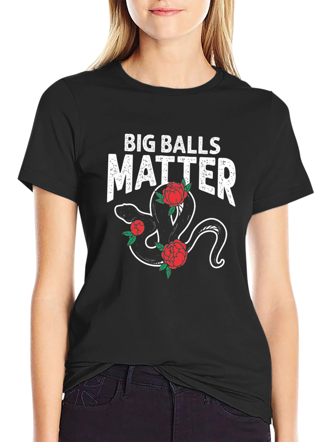 Big Balls Matter Snake & Roses Graphic Tee