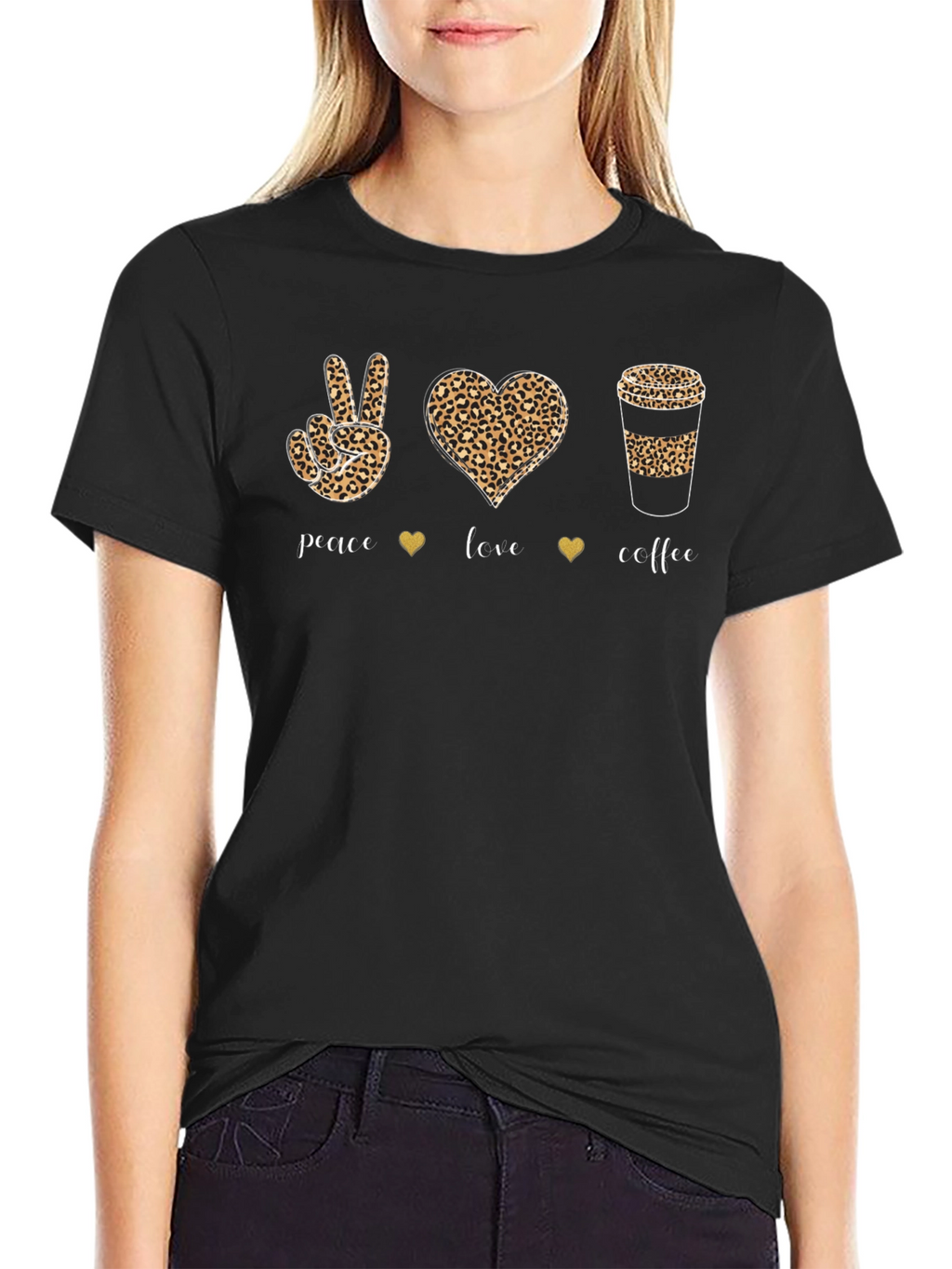 Peace Love Coffee T-Shirt Leopard Print Design