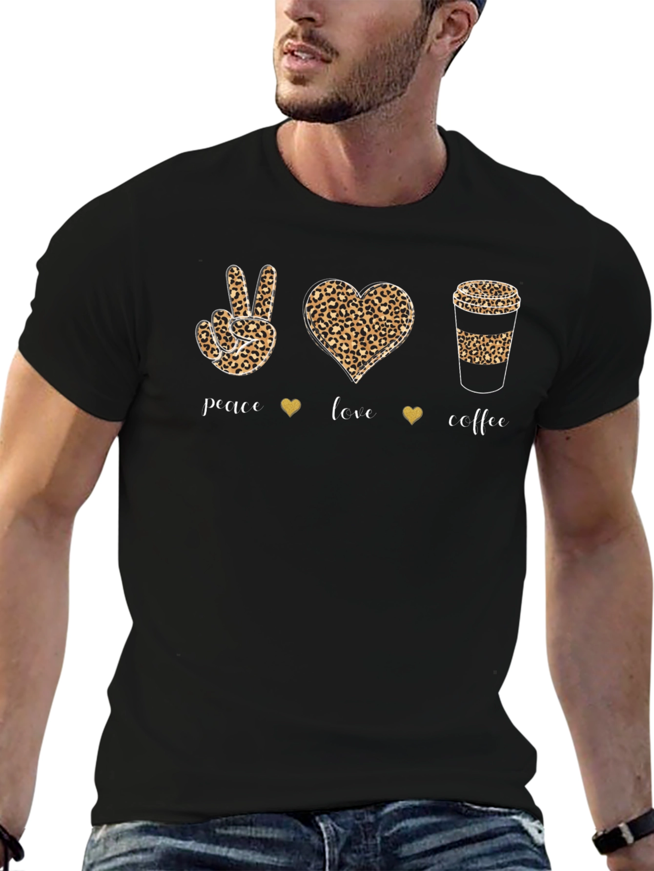 Peace Love Coffee T-Shirt Leopard Print Design