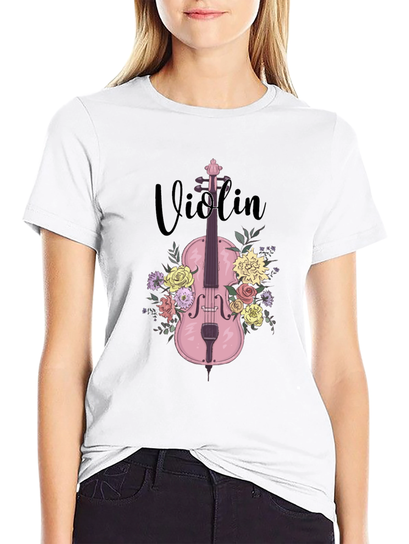 Floral Violin T-Shirt - Music Lover Tee