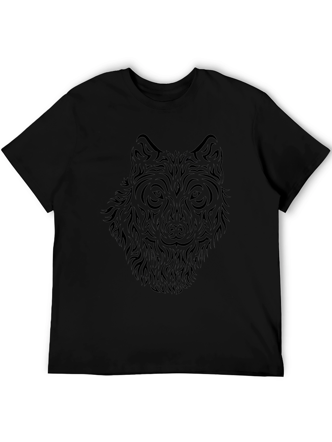 Tribal Wolf Print Black T-Shirt